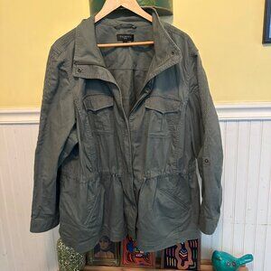 Talbots Womens Utility Jacket 3X Embroidered Sleeves Button Pockets